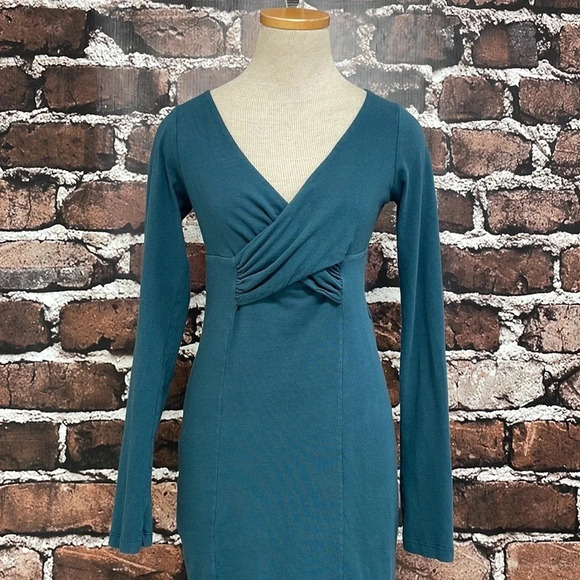 Velvet Nordstrom Midi Dress Sheath Long Sleeve V Neck Blue Size Small S - Picture 8 of 16